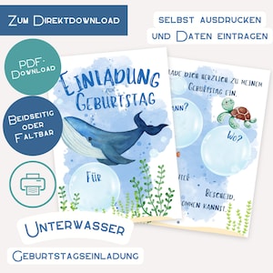 Einladung Unterwasser zum Ausdrucken PDF Printdatei Geburtstag Kind Party Kindergeburtstag Geburtstagseinladung Sofort Download Fische Meer