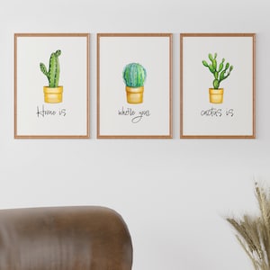Conjunto de 3 cactos DIN A4 arquivo de impressão de aniversário para autoimpressão download diretamente aquarela desenhado à mão