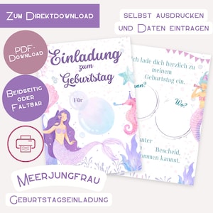 Uitnodiging Zeemeermin om af te drukken Afdrukbestand Verjaardagsfeestje Kinderfeestje Verjaardagsuitnodiging Downloaden Meisje H2O Zeemeermin Zee