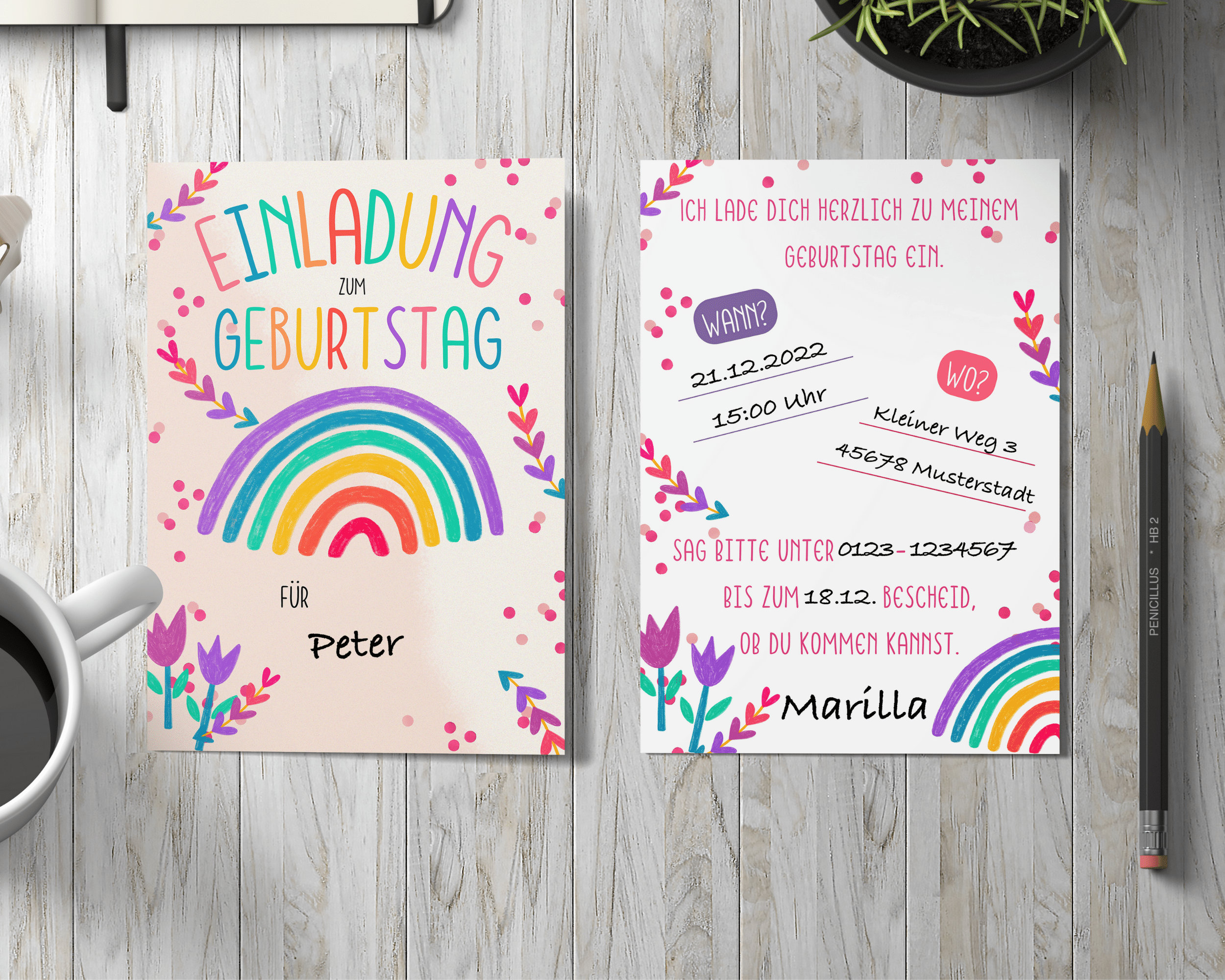 Kindergeburtstag Einladungen Regenbogen – 24–32 Stück Mit Faltumschlag & Aufklebern