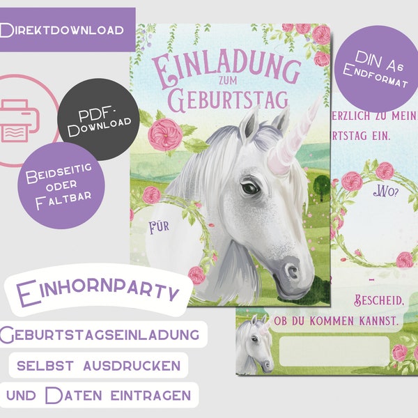 Horse Invitation Card to Print Instantly Print Birthday Party Baby Children's Birthday Download Roses Unicorn Girl Pony Riding Horses