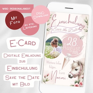 Convite de cavalo para matrícula escolar, salve a data, cartão eletrônico digital, WhatsApp, presente personalizado para meninas, primeiro dia de aula, bolsa escolar, celular rosa