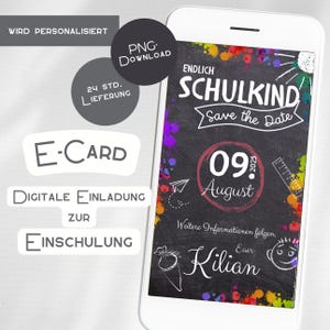 Save the Date Einschulung Einladung Digitale E-Card WhatsApp personalisiert Party Junge Mädchen Erster Schultag Karte Geschenk Schultüte