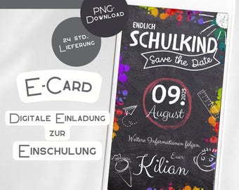 Save the Date School Enrollment Invitation Digital E-Card WhatsApp Personalized Party Boy Girl First Day of School Card Gift School Cone