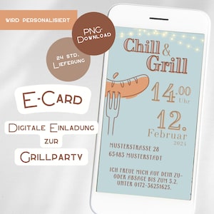Convite para festa de churrasco, salve a data, cartão eletrônico digital WhatsApp personalizado, menino, menina, Chill n Grill, festa de verão, festival de verão, dia dos pais