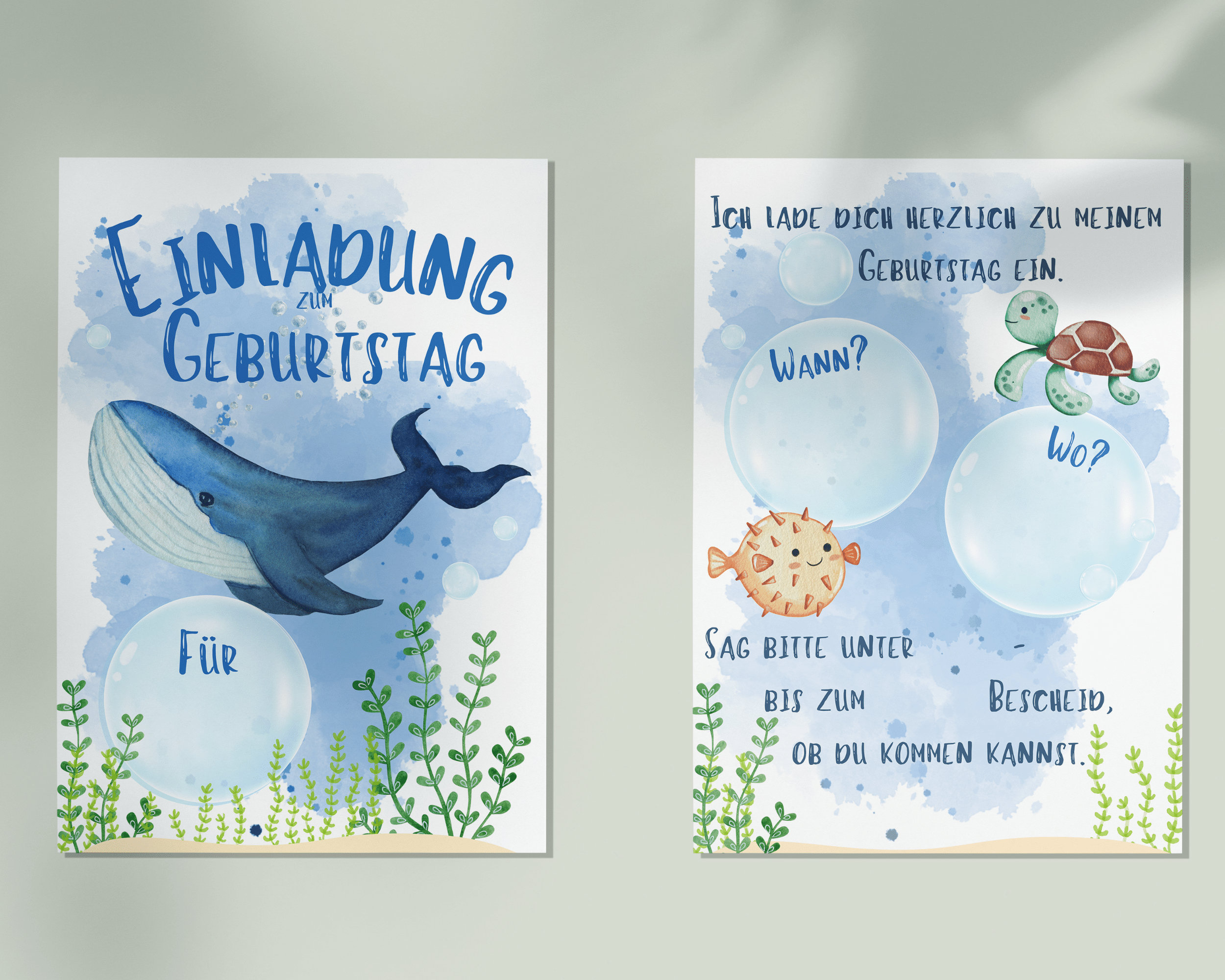 PuK Ozean Einladungskarten - 12 Karten Mit Meerestieren Für Kindergeburtstag & Unterwasser-Party