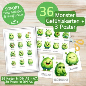 Emotion Cards for Children - Monster Design - 36 Designs to Print - Montessori Emotion Cards - Mindfulness Need-Oriented - Print