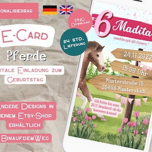 Einladung Pferd Kindergeburtstag Digitale E-Card für Mädchen rosa Einhorn Pferde Kindergeburtstagseinladung WhatsApp Status Einladungskarte