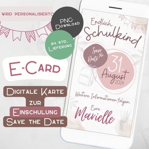 Salve a data Convite de matrícula escolar Cartão eletrônico digital WhatsApp Personalizado Menino Menina Primeiro dia de aula Bolsa escolar Bege Boho Celular Escola