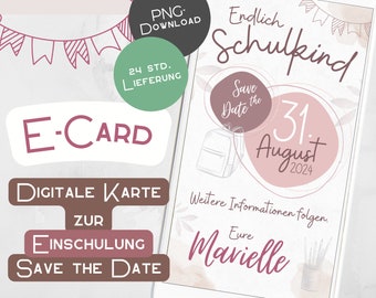 Save the Date School Enrollment Invitation Digital E-Card WhatsApp personalized boy girl first day of school school cone beige boho mobile phone school