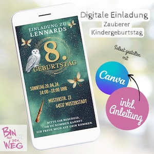 Convite festa mágica personalizado Whatsapp convite cartão tema festa Potter E-Card aniversário infantil bruxo digital celular