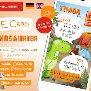 Invito Dino Compleanno per bambini E-Card digitale Personalizzata Ragazzo Dinosauro T-Rex Invito di compleanno WhatsApp Stato Baby Cellulare Colorato