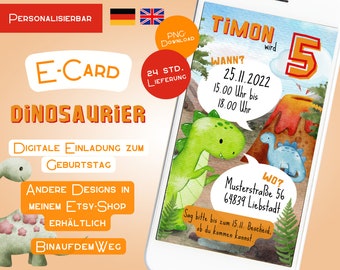 Invitación de dinosaurio Cumpleaños infantil Tarjeta electrónica digital Niño personalizado Dinosaurio T-Rex Invitación de cumpleaños Estado de WhatsApp Bebé Teléfono móvil Colorido