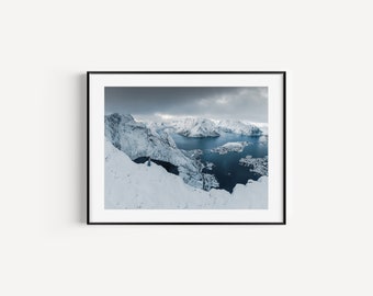 Norvège Reinebringen Imprimer | Affiche des Lofoten | Norvège Lofoten Imprimer | Impression du pic des Lofoten | Art mural Norvège