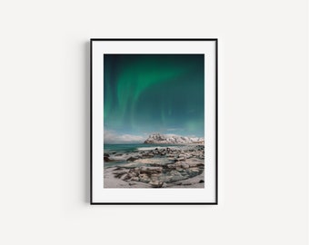 Lofoten Nordlichter Druck | Lofoten-Poster | Norwegen Lofoten Druck | Lofoten Peak Print | Norwegen Nordlichter Wandkunst