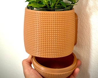 Wall Planter with Hidden Drip Tray, with mounting kit  included, modern succulent pot, The Grid