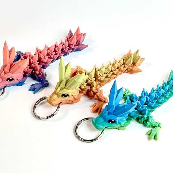 Fidget keychain Baby Crystal Dragon Toy 3D Printed eyes painted cute lanyard anti stress anxiety stim