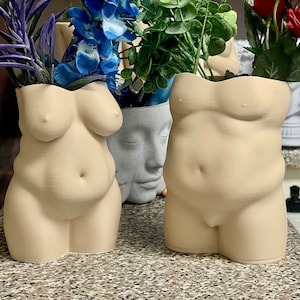 Body Positive Planter Set - 3D Printed Succulent Pots Set of Two with DrainageThoughtful Gift for Him & Her Inclusive Body Figure