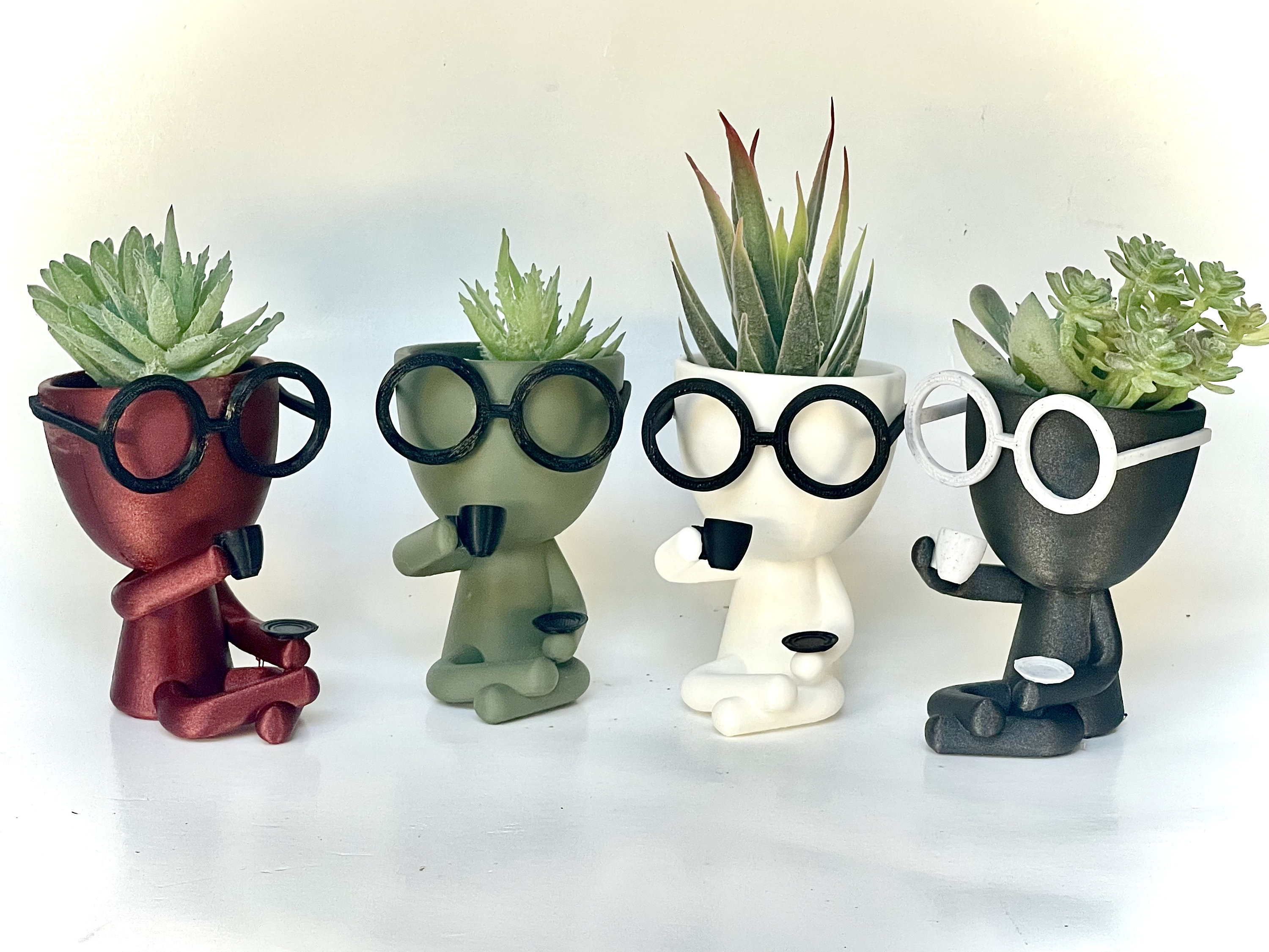 Little People Coffee Time,  Succulent Planter, bicycle Planter - Plat Pot with Drainage - People Planter - Cute Planter