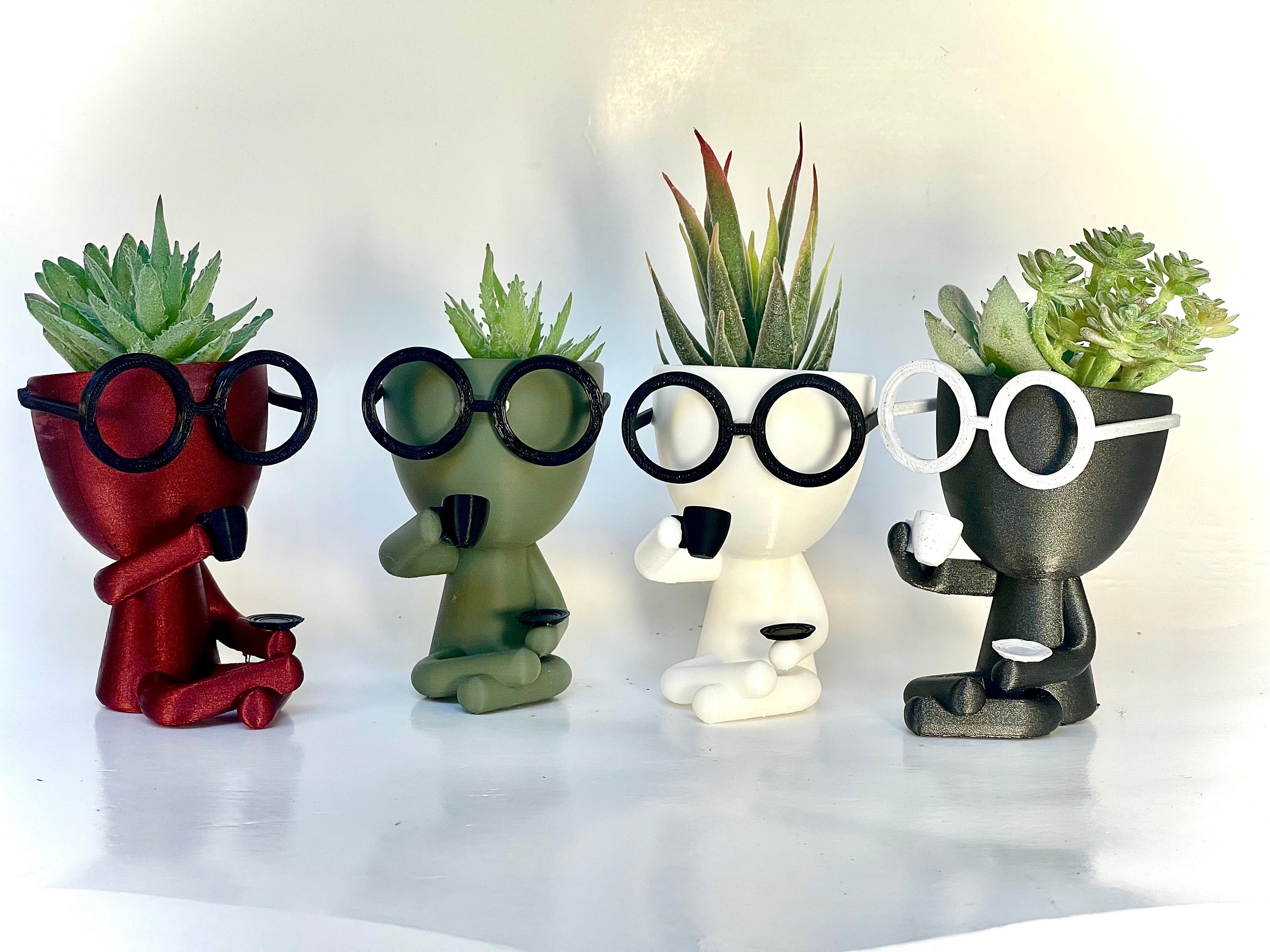 Little People Coffee Time,  Succulent Planter, bicycle Planter - Plat Pot with Drainage - People Planter - Cute Planter