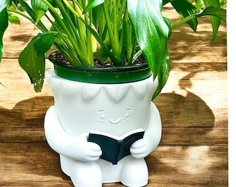 Marbook Pot - 3D gedruckter niedlicher Blumentopf | Lesebuch Blumentopf | Innengarten Dekor | Einzigartiges Geschenk für Pflanzenliebhaber | Lehrer Geschenkideen