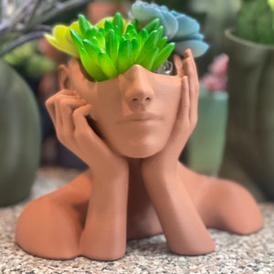 Head Planter Pot, face plant pot, woman head pot with drainage hole