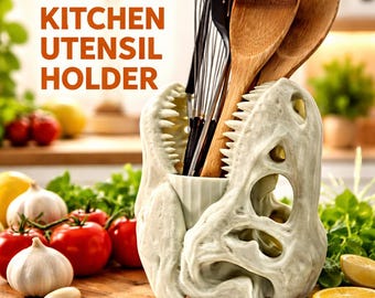 T-Rex Skull Kitchen Utensil Holder – 3D Printed Dinosaur Organizer | Unique Jurassic Decor for Kitchen | Chef & Dino Lover Gift