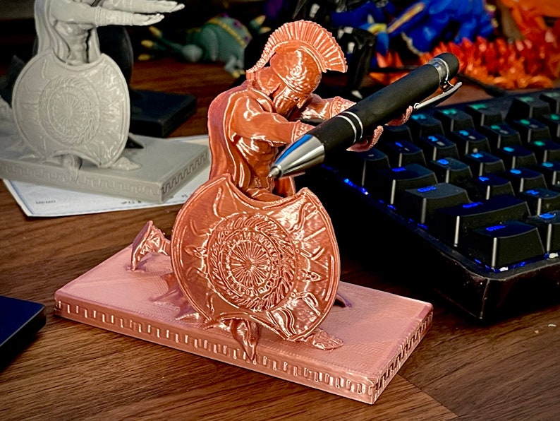 3D Printed Spartan Warrior Pen Holder: Antique Bronze Desk Decor Rose gold