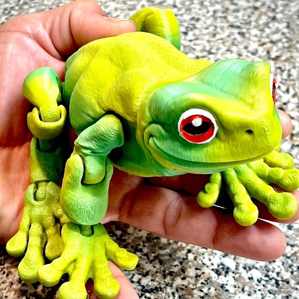 Joli jouet grenouille articulé, Flexi, jouet, yeux de grenouille, peint à la main, impression 3D, cadeau grenouille verte pour enfants