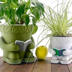 3D-geprinte schattige plantenbak voor het lezen van boeken | lezing Gezichtsplantpot | Binnentuindecoratie | Uniek cadeau voor plantenliefhebbers | boek Pot