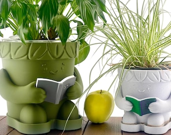 Buch lesen Übertopf 3D Gedruckt Cute Planter | lesendes Gesicht Blumentopf | Innengarten Dekor | Einzigartiges Geschenk für Pflanzenliebhaber | Buchkanne