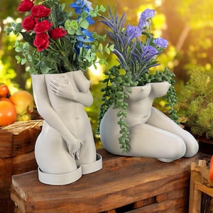 Unique Pot Artistic Woman Planter, Fun Shy Decor, Quirky Office Decoration, Artistic Home Gift Idea, shy woman plant pot, set female body