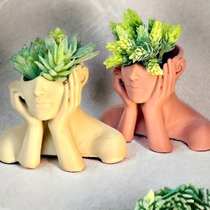 Head Planter Pot, face plant pot, woman head pot with drainage hole