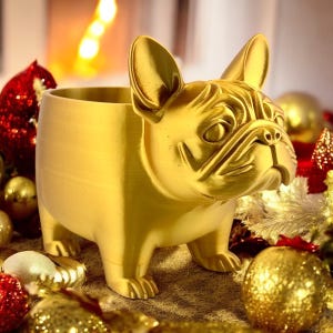 French Bulldog Planter – Cute Dog Flower Pot | 3D Printed Pet Lover Gift | Modern Animal Planter with Drainage