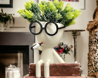 Little People Planter Pot: Wine Time Succulent Planter with Drainage