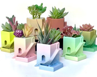 Small Succulent pot,  Castle Tower, Succulent Planter, Building Planter, Tower Pot, Succulent Pot, Pentatower