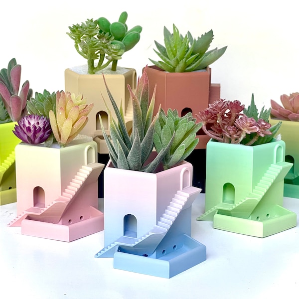 Small Succulent pot,  Castle Tower, Succulent Planter, Building Planter, Tower Pot, Succulent Pot, Pentatower