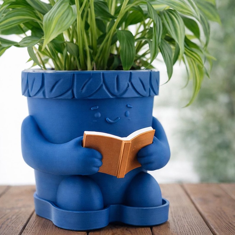 Book Reading Planter 3D Printed Cute Planter | Reading Face Plant Pot ...
