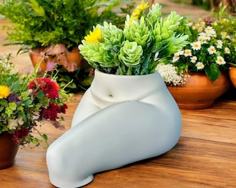 Female Body Planter: 3D Printed Ceramic Woman Pot with Drainage