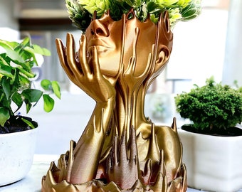 Woman Head Planter face Flower Pot Melted sculpture art girl succulent plant lover/with-drainage hole houseplants