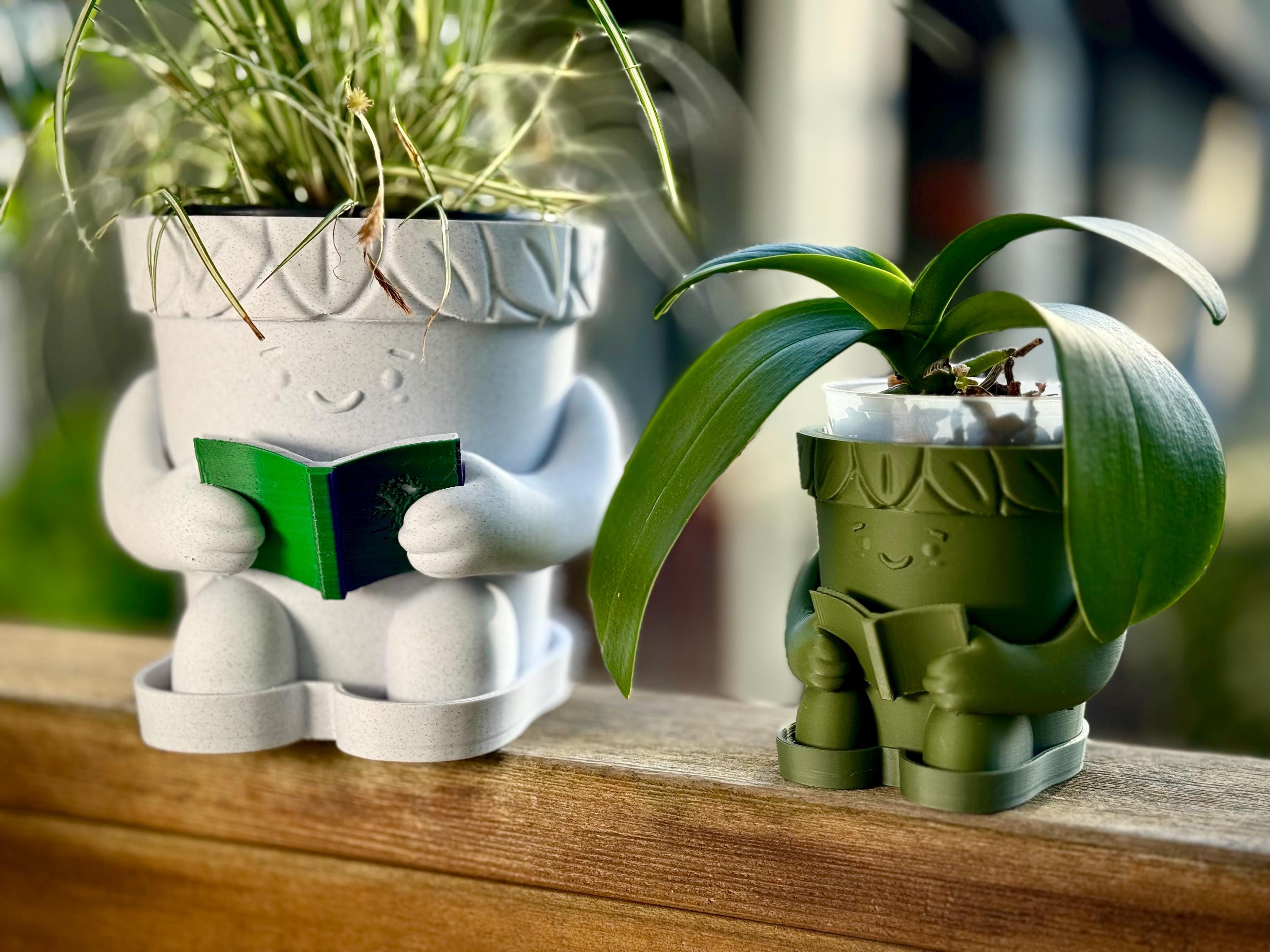 Book Reading Planter 3D Printed Cute Planter | Reading Face Plant Pot ...
