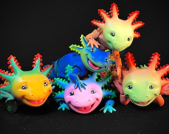 3D Printed Articulated Axolotl Fidget Toy: Sensory Smiling Salamander