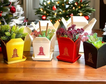 Chinese Take Out Box Planter with Chopsticks | 3D Printed Succulent, Cactus & Herb Pot