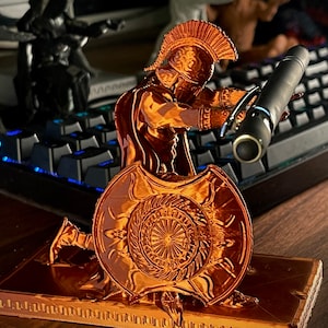 3D Printed Spartan Warrior Pen Holder: Antique Bronze Desk Decor