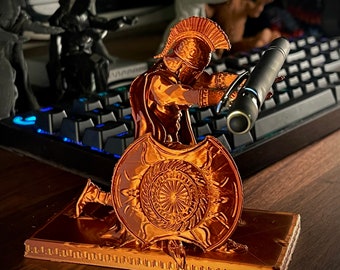 3D Printed Spartan Warrior Pen Holder: Antique Bronze Desk Decor