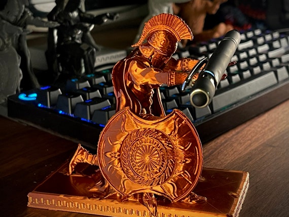 3D Printed Spartan Warrior Pen Holder: Antique Bronze Desk Decor
