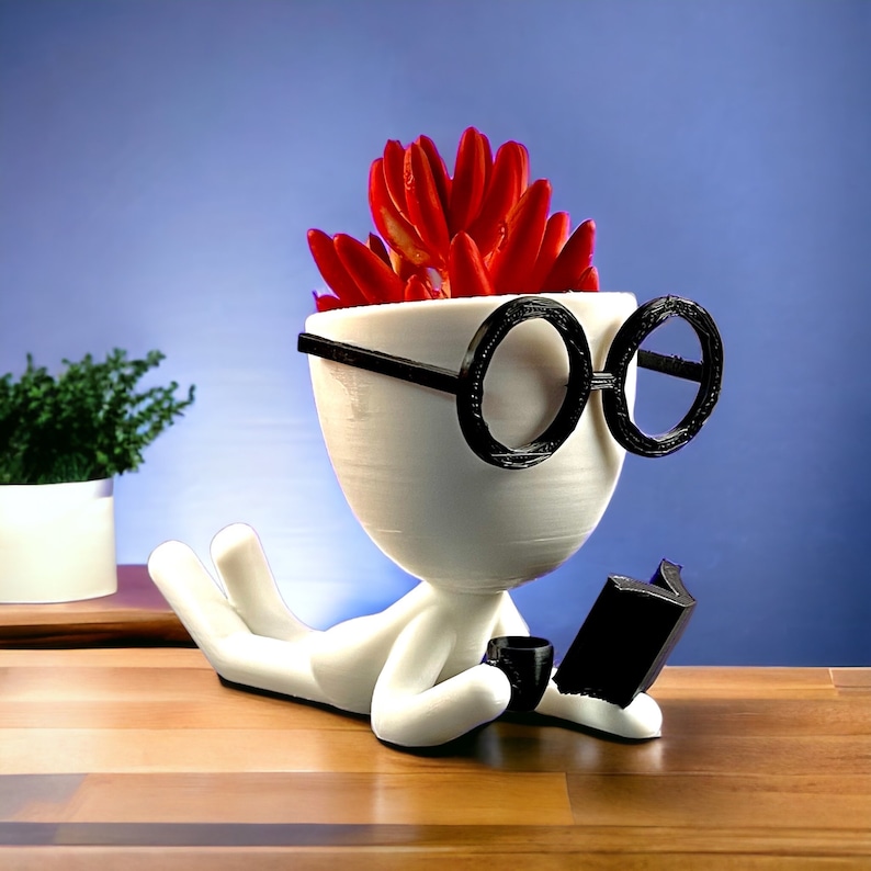 Coffee Time Succulent Planter: 3D Printed Bioplastic People Planter Large book reader