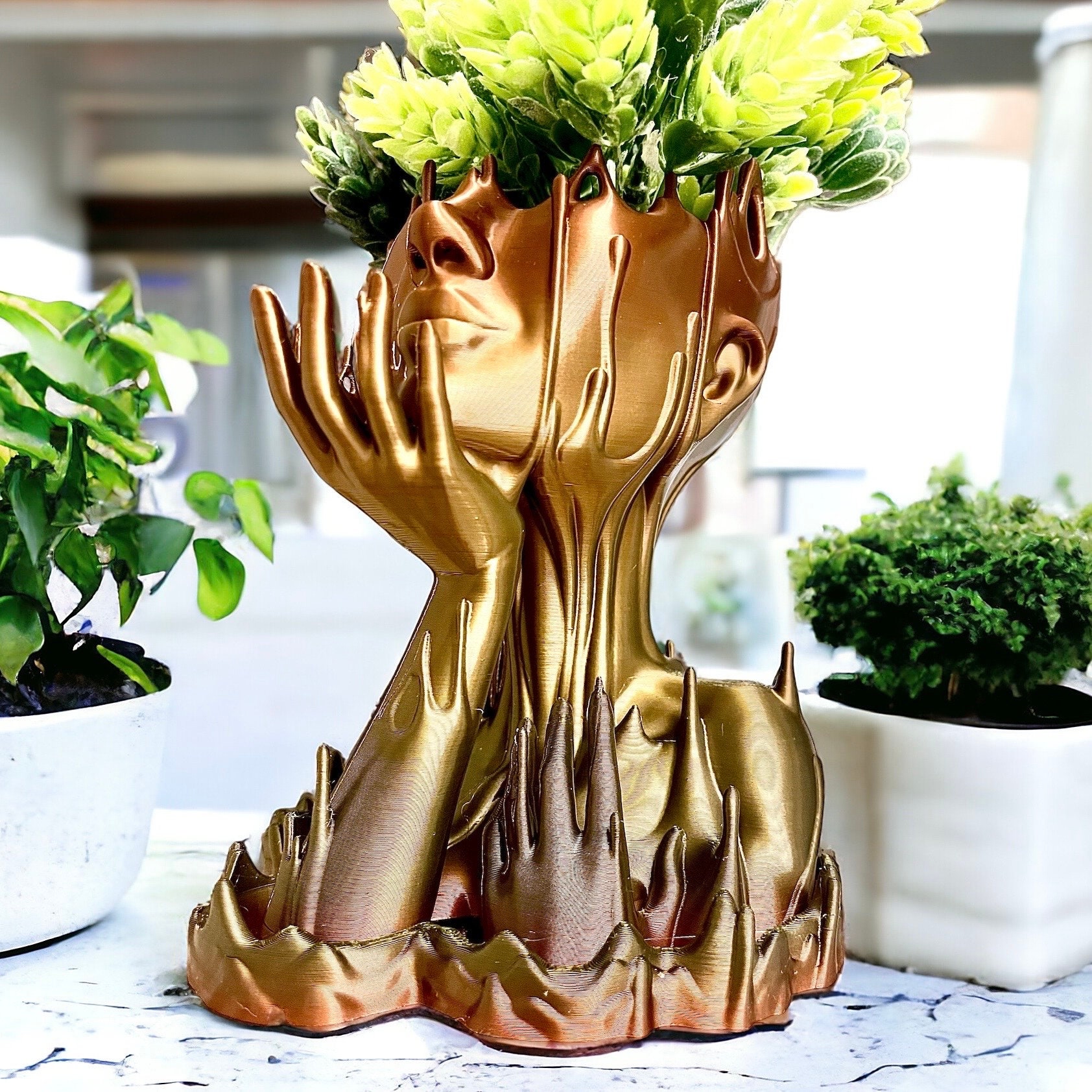 Medusa Head Planter: 3D Printed Melted Woman Face Flower Pot