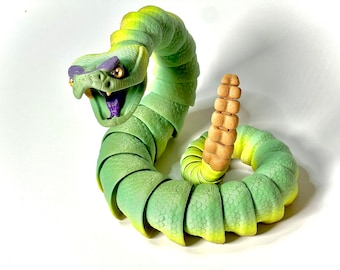 Serpiente de cascabel impresa en 3D, juguete articulado flexible