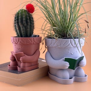 Marby Pot – 3D Printed Cute Planter | reading Face Plant Pot | Indoor Garden Decor | Unique Gift for Plant Lovers | teachers Succulent Pot